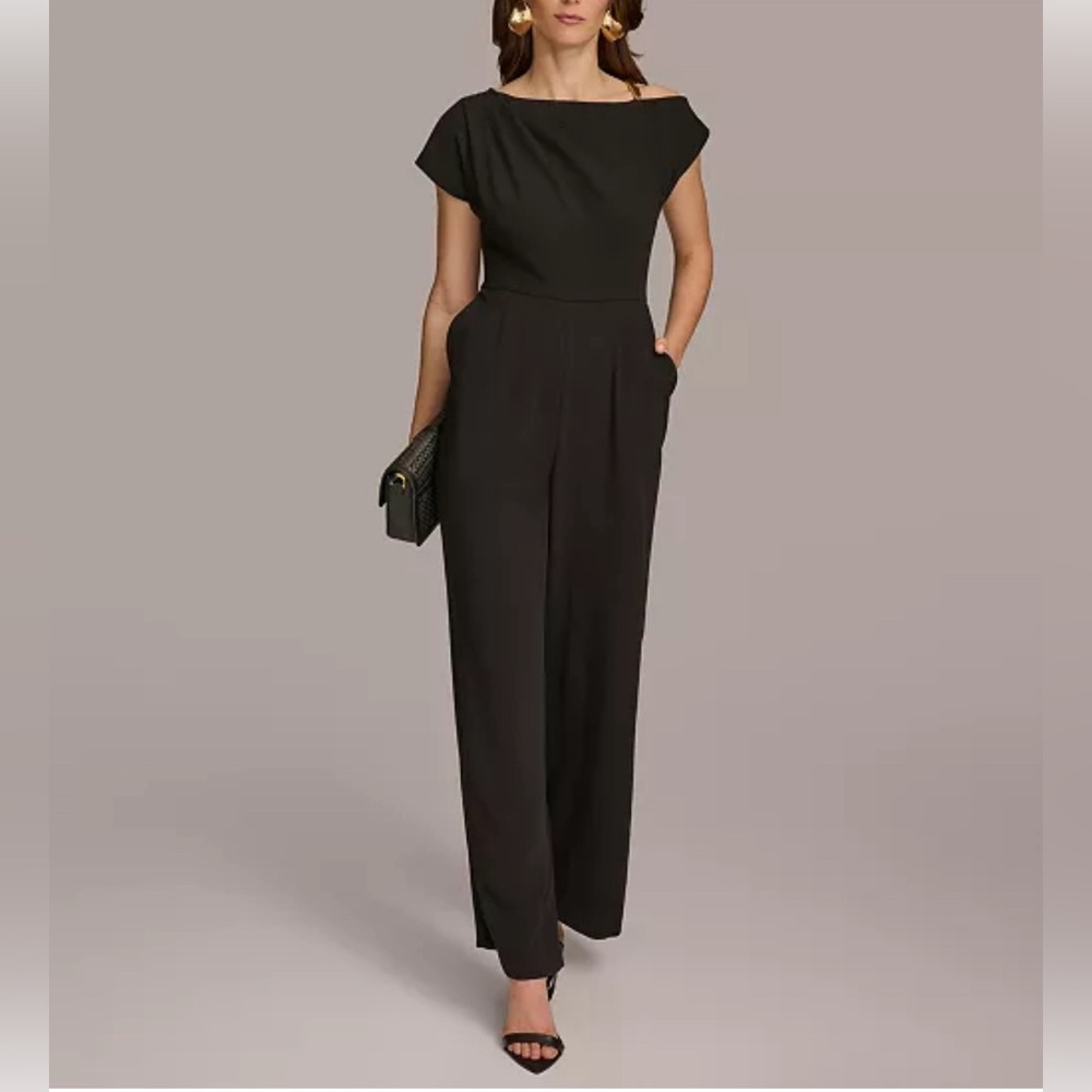Donn Karan Hardware-Trim Asymmetric-Neck Jumpsuit